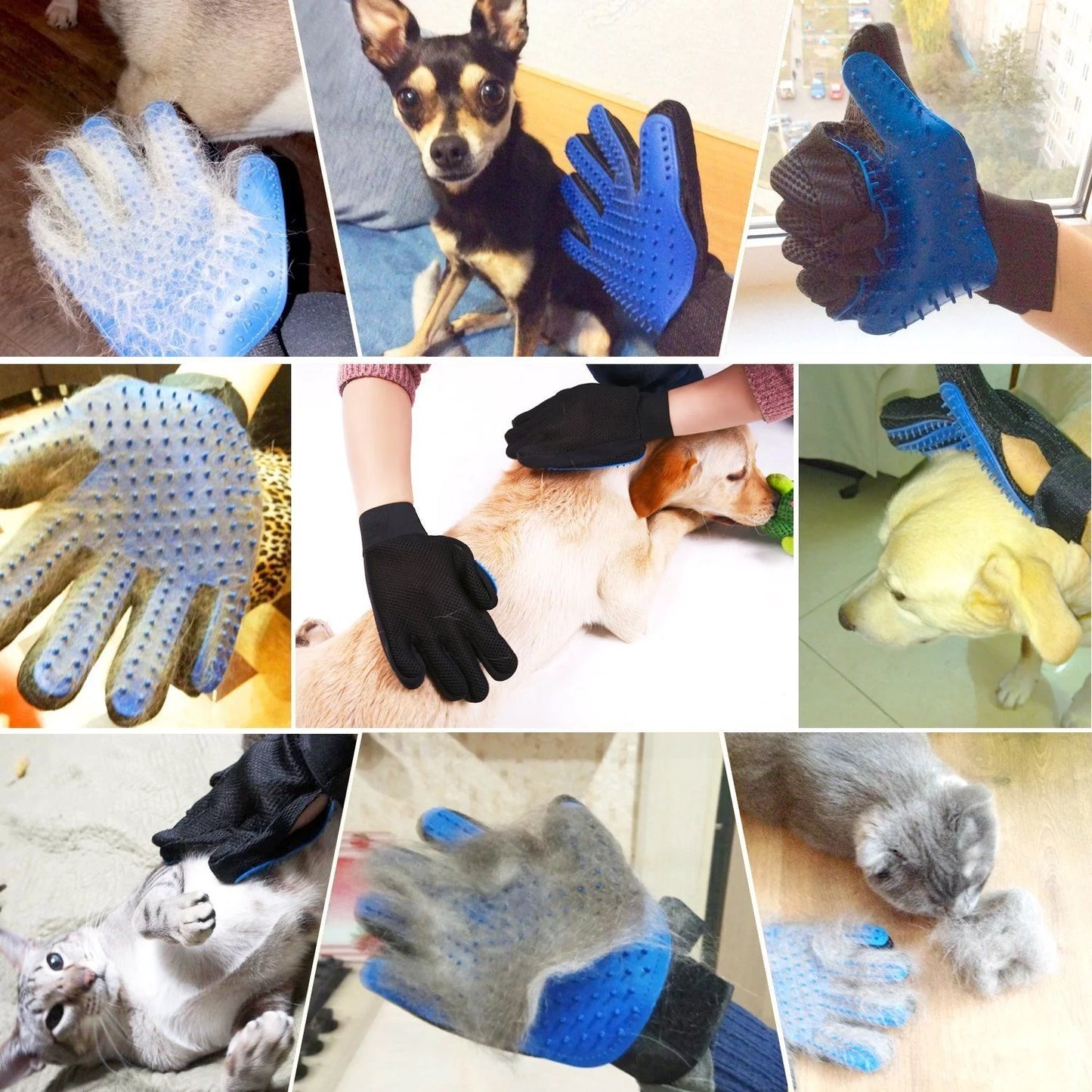 Pet Grooming Gloves for Dogs and Cats - Hair Removal Mitts with Massage Function, Blue (1 Pair)