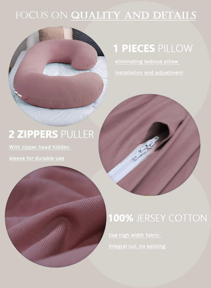 Cooling Maternity Pillow with Soft Cotton Cover, C-Shaped Design for Comfortable Pregnancy Sleep, Dark Pink