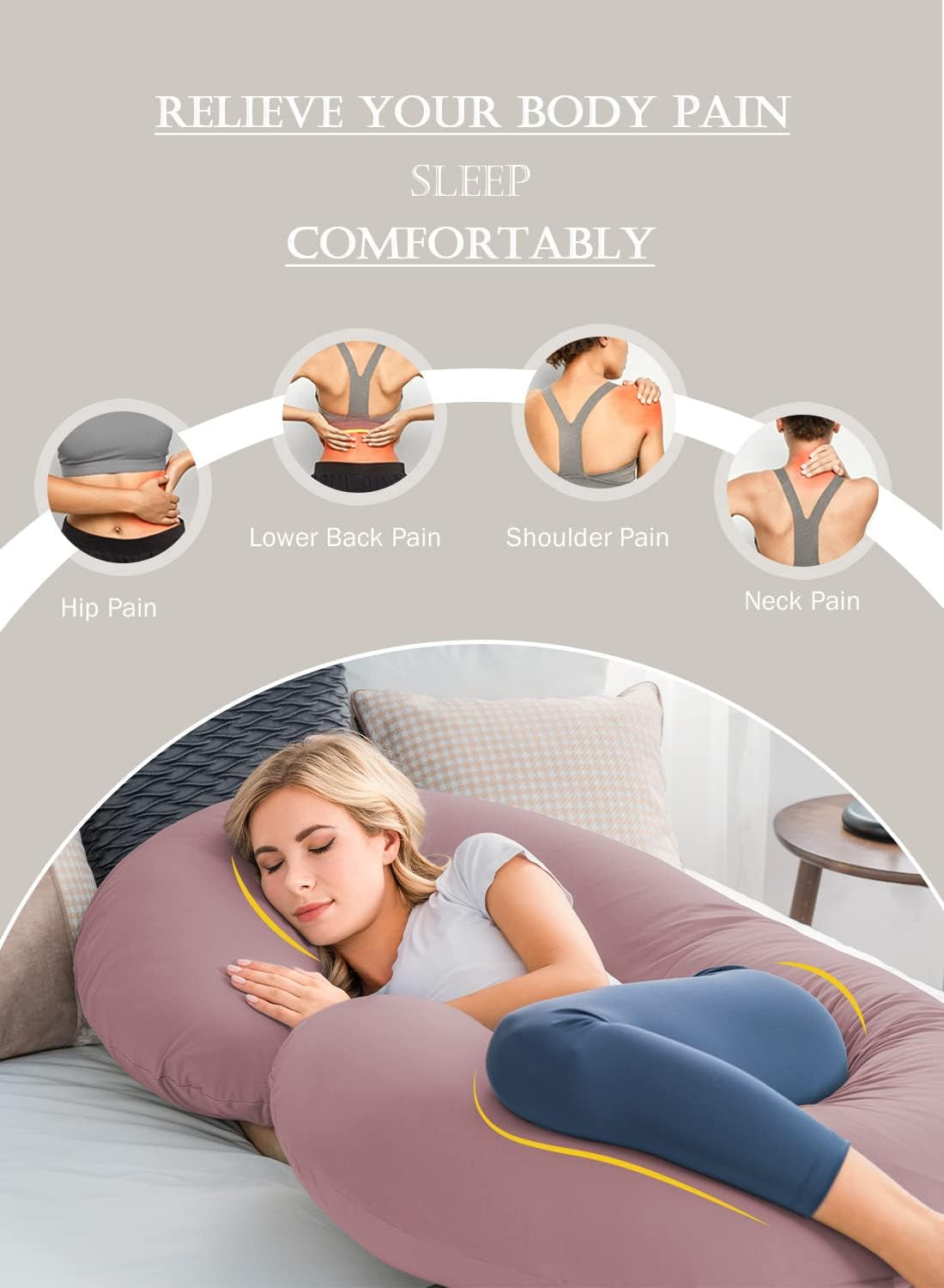 Cooling Maternity Pillow with Soft Cotton Cover, C-Shaped Design for Comfortable Pregnancy Sleep, Dark Pink