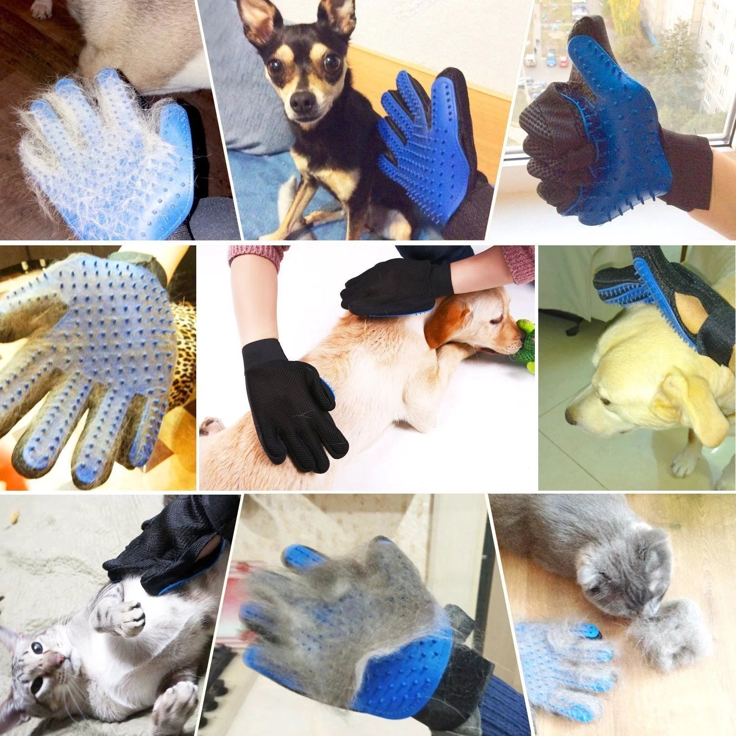 Pet Grooming Gloves for Dogs and Cats - Hair Removal Mitts with Massage Function, Blue (1 Pair)
