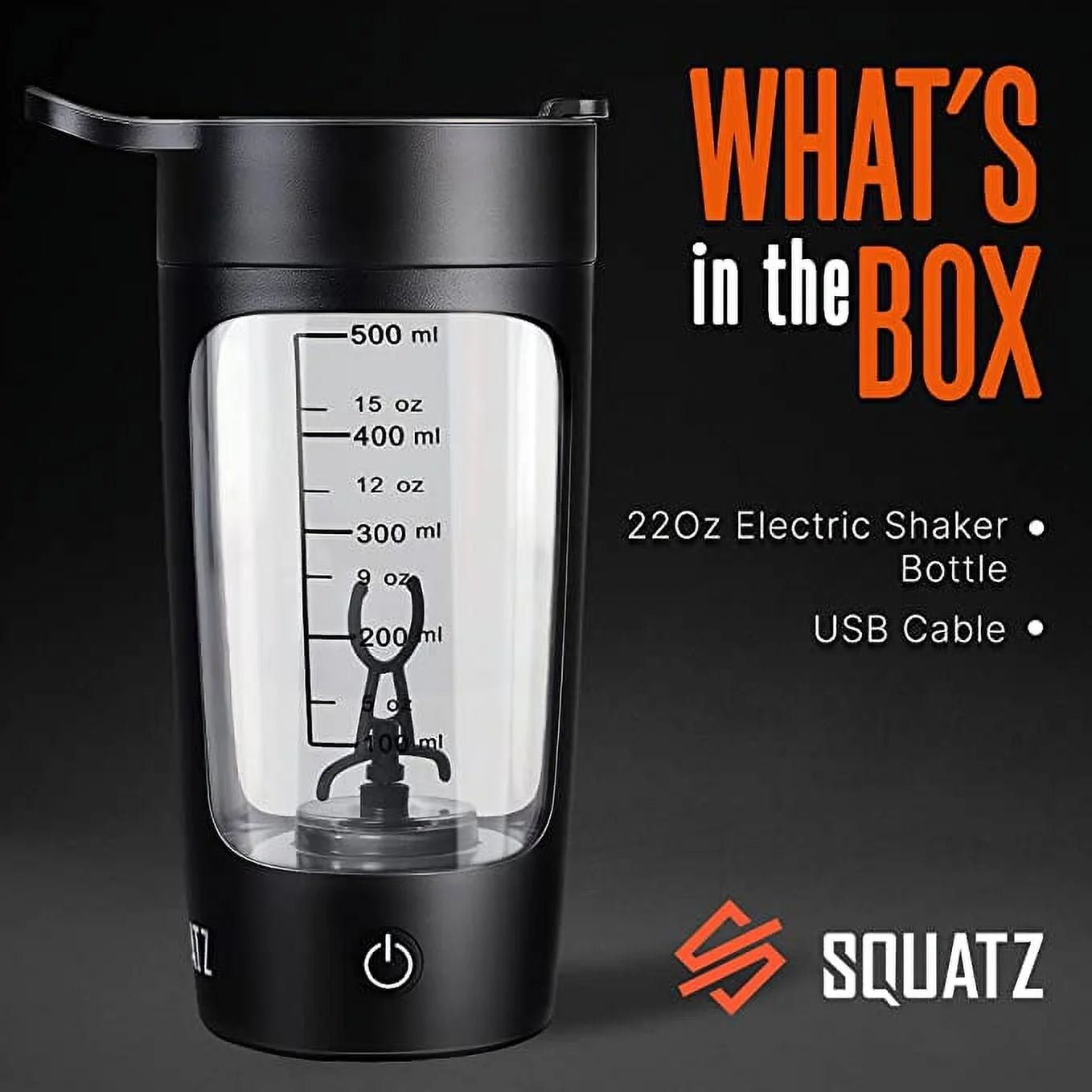 22 oz Electric Shaker Bottle with Automatic Blending and USB Rechargeable Feature (Black)