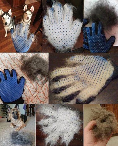 Pet Grooming Gloves for Dogs and Cats - Hair Removal Mitts with Massage Function, Blue (1 Pair)